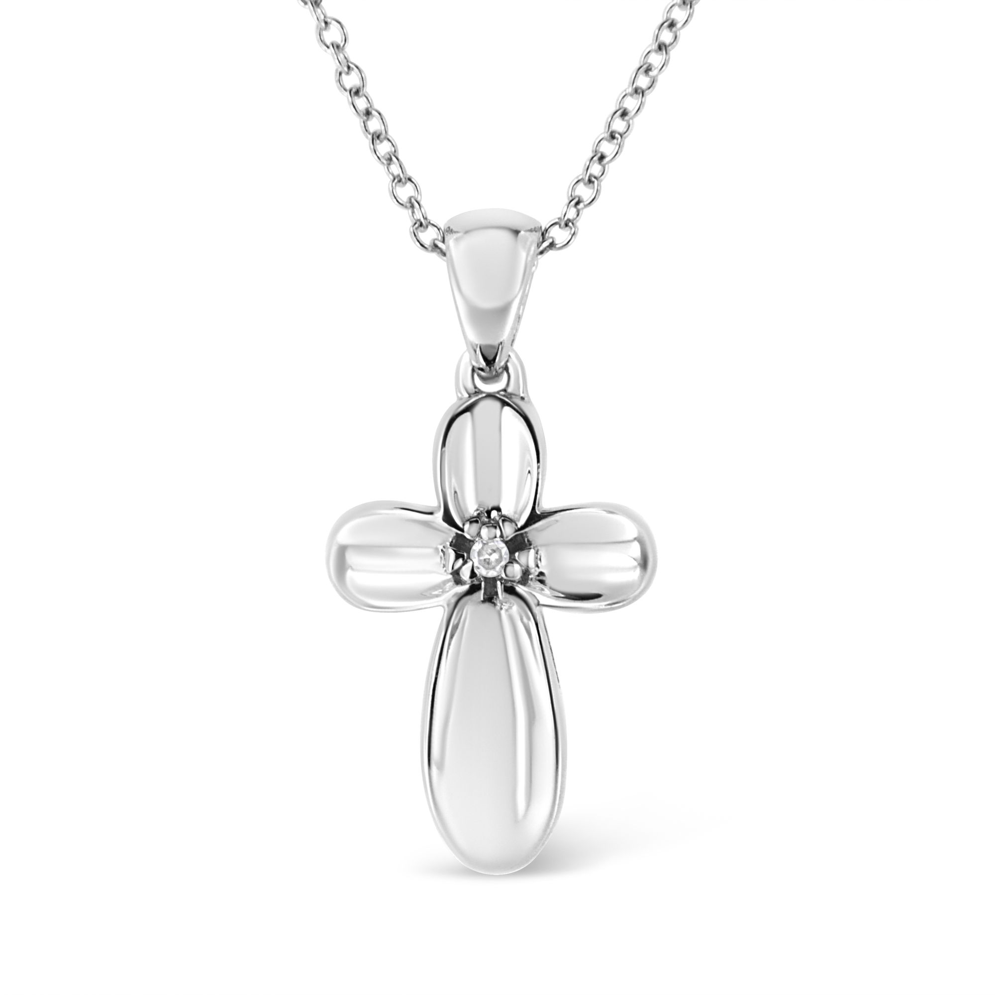 .925 Sterling Silber Prong-Set Diamant Akzent Floral Cross 18