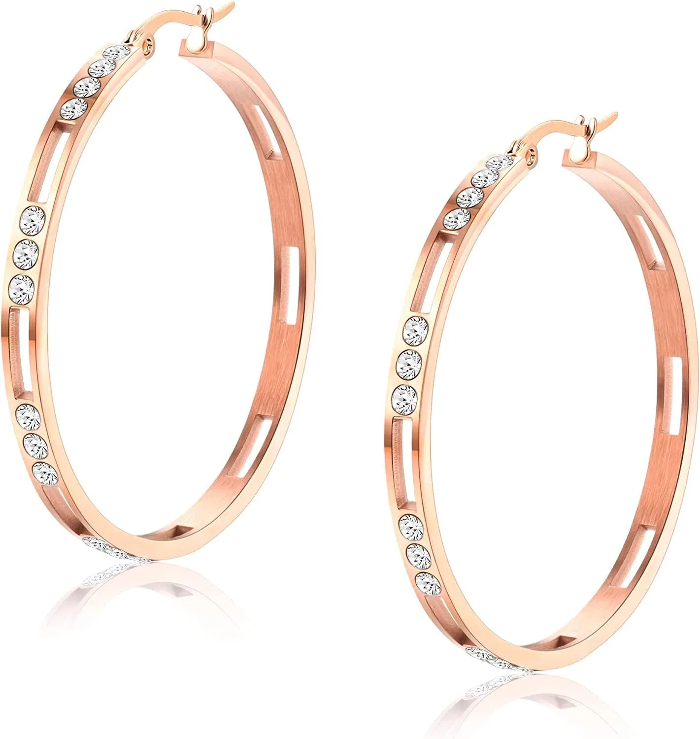 Frauen große Hoop Ohrringe Kubik Zirkonium Big Hoop Pierced Ohrringe Edelstahl 45MM