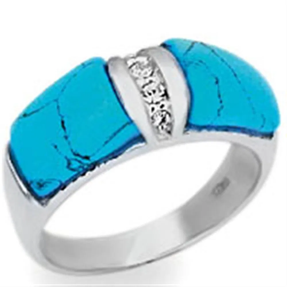 20611 - Hochpolierter 925 Sterling Silberring mit synthetischem Türkis in Meerblau