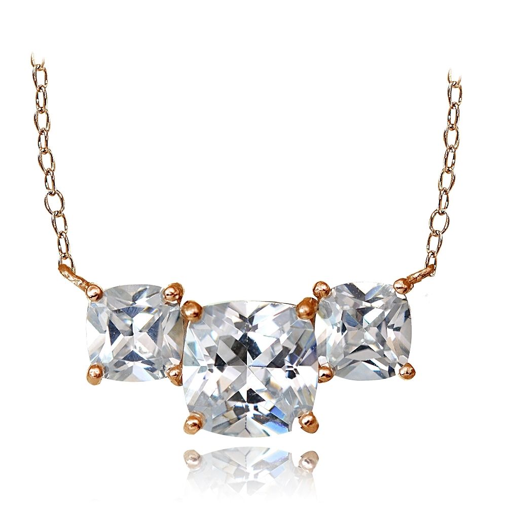 Rose Gold Ton über Sterling Silber 4,5 ct Kubik Zirkonia Drei Stein Kissen-Cut Halskette