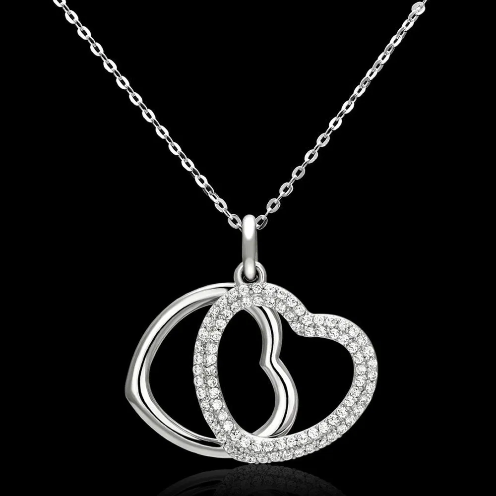 TS128 - Rhodium 925 Sterling Silber Halskette mit AAA-Klasse CZ in Clear
