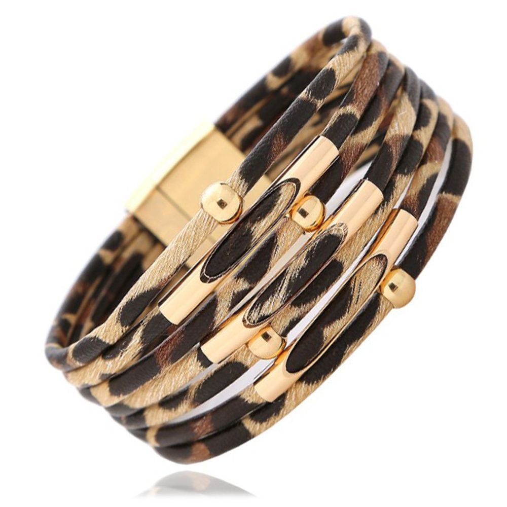 Frauen Leopard Print Magnetisches Leder Armband