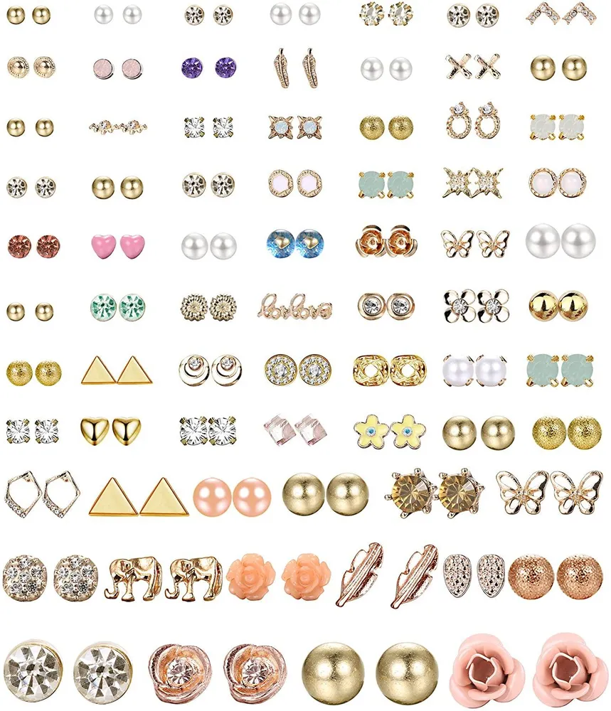 72 Paare Assorted Multiple Stud Ohrringe für Frauen Simple Cute Ball Triangle CZ Ohrringe Set Gold-Tone
