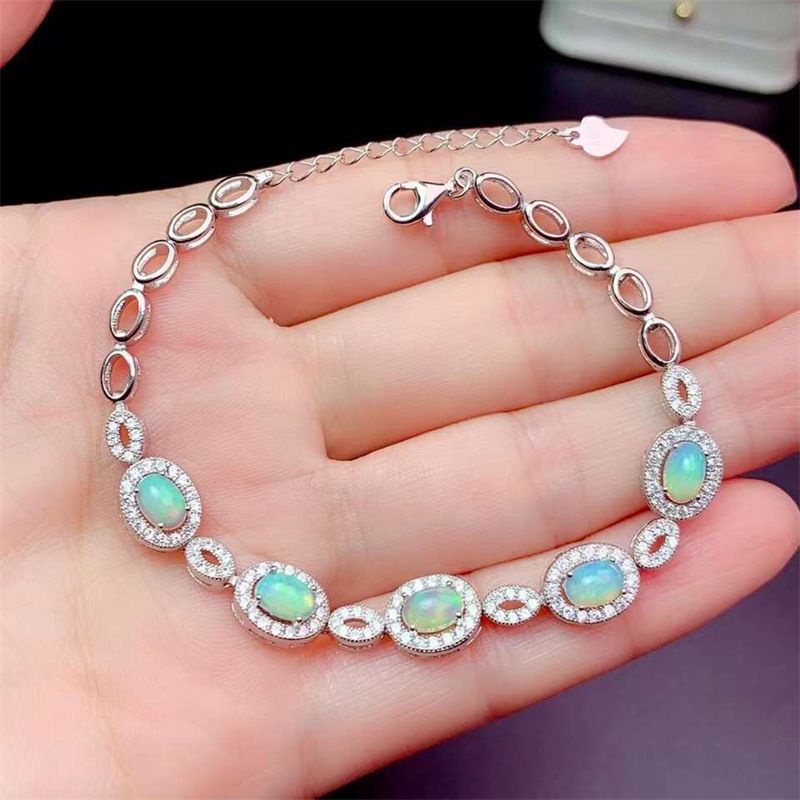 Neues natürliches Opal-Armband 925 Silber Inlay