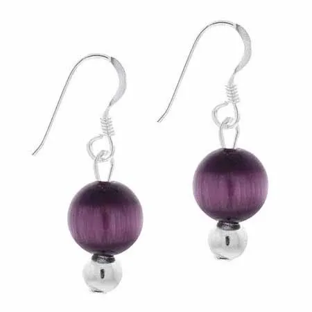 Sterling Silber 6mm Purple Cats Eye Bead Dangle Ohrringe