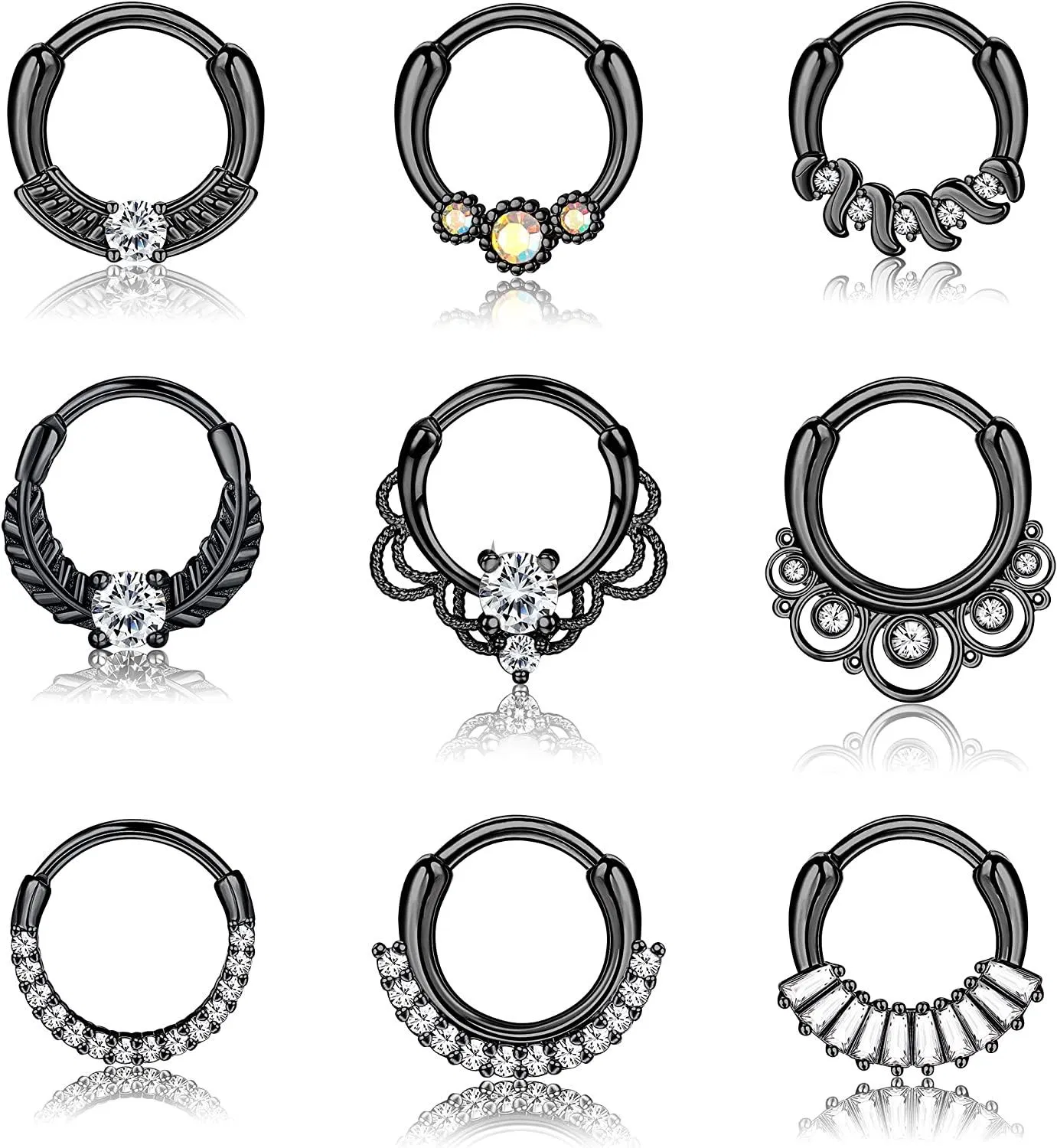 9Pcs 16G Septum Clicker Ringe Edelstahl CZ Septum Knorpel Helix Tragus Hoop Daith Ohrringe Nasenring Hoop für Frauen Männer Nasen Piercing 10MM