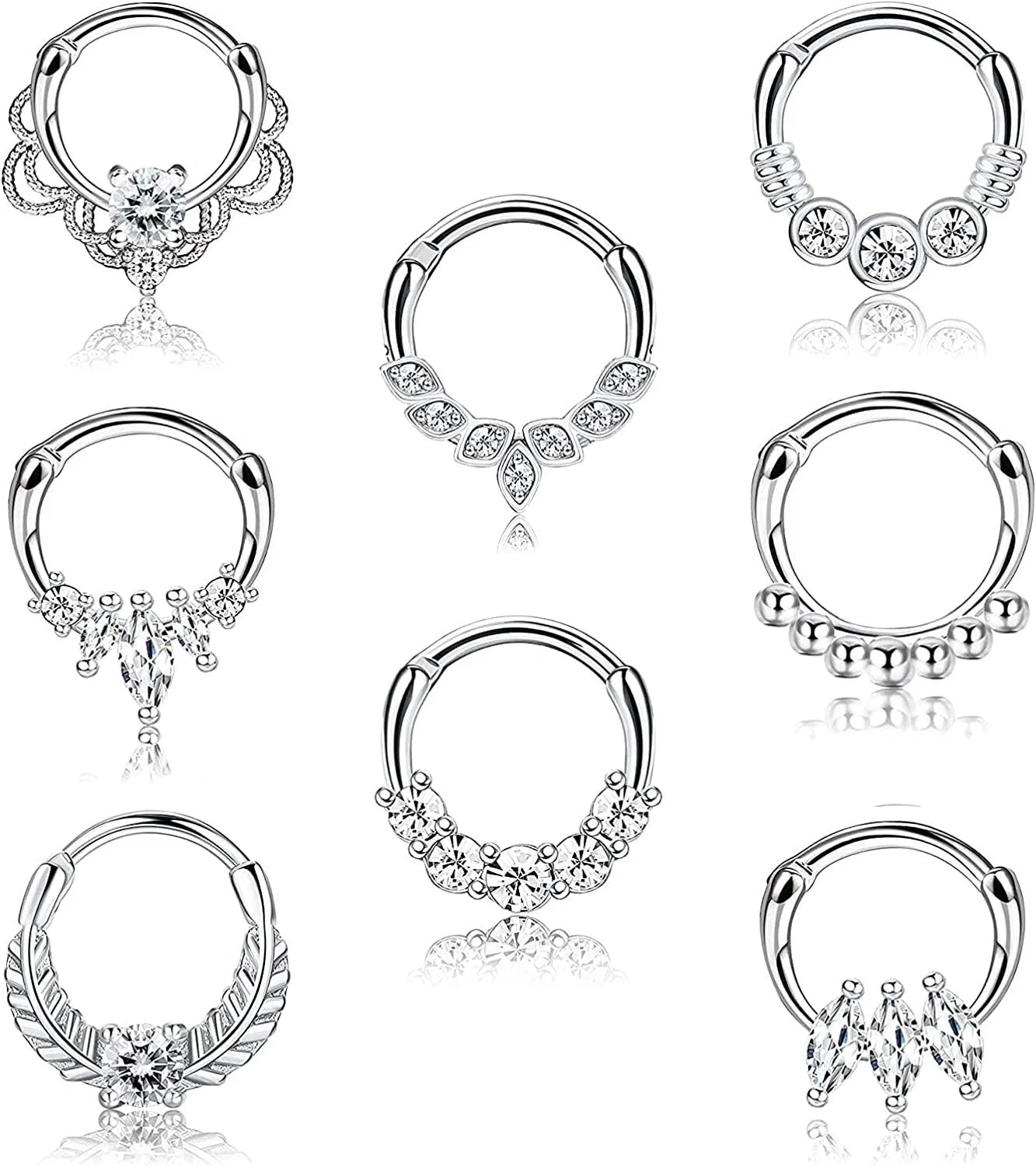 8PCS 16G Septum Clicker Ringe Edelstahl CZ Septum Schmuck Knorpel Helix Tragus Nasen Hoop Daith Ohrringe für Frauen Nasen Piercing Schmuck 8MM