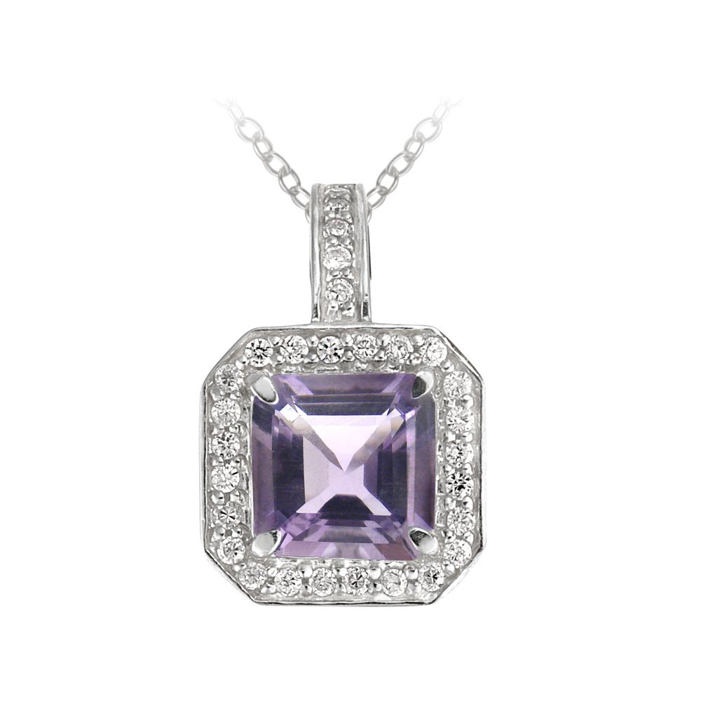 Sterling Silber 4,5 Carat Amethyst & CZ Quadrat Halskette