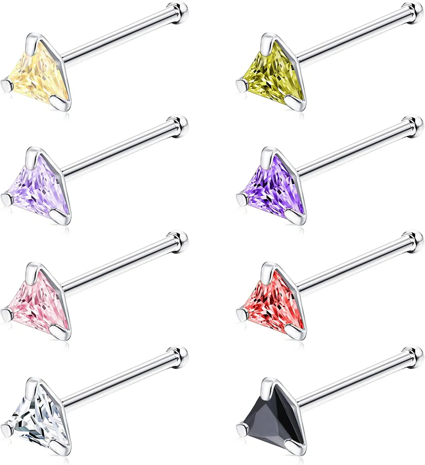 8PCs 22G Dreieck CZ Nasen-Stuft für Frauen 925 Sterling Silber farbenfrohe dünne Nase Ringe Studs Körper Nasen Piercings hypoallergen