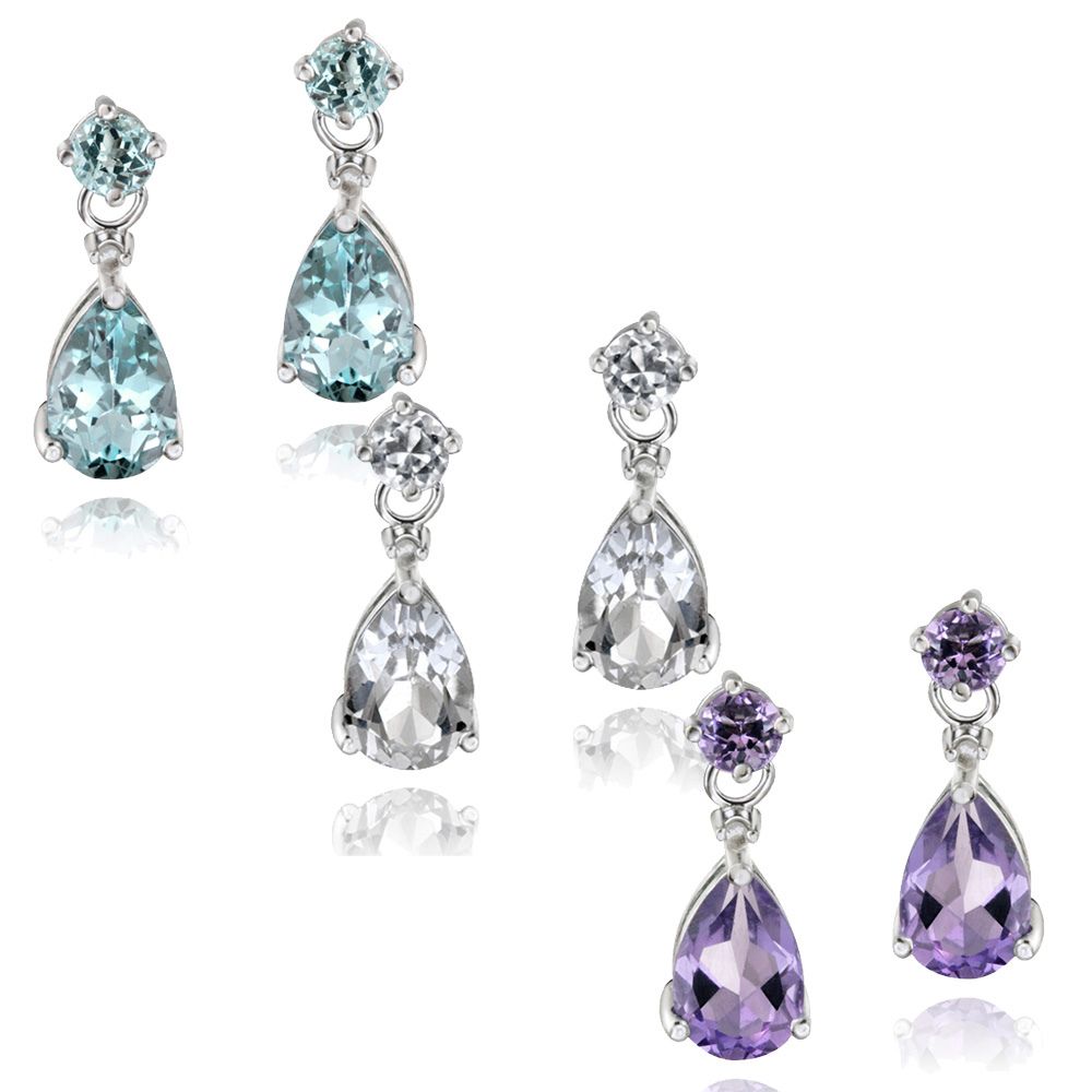 Sterling Silber 10.2ct Amethyst, Blau-Topaz, Weiß-Topaz & Diamanten Akzent Tränentropfen Ohrringe Set