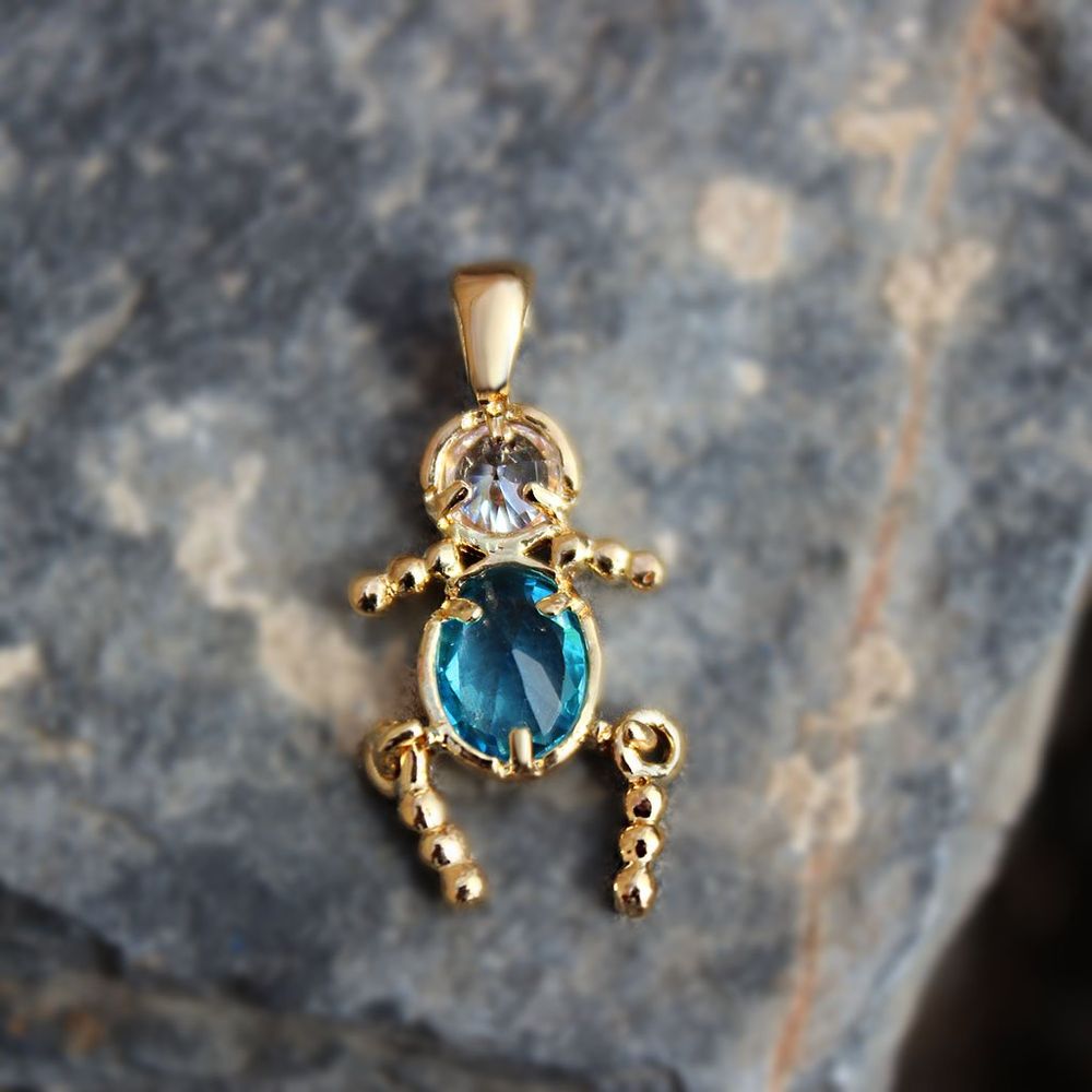 LOA1382 - Goldplatte Brass Anhänger mit AAA CZ in Aquamarine