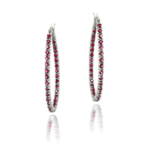 Sterling Silber 2ct geschaffen Ruby 33mm Oval Hoop Ohrringe