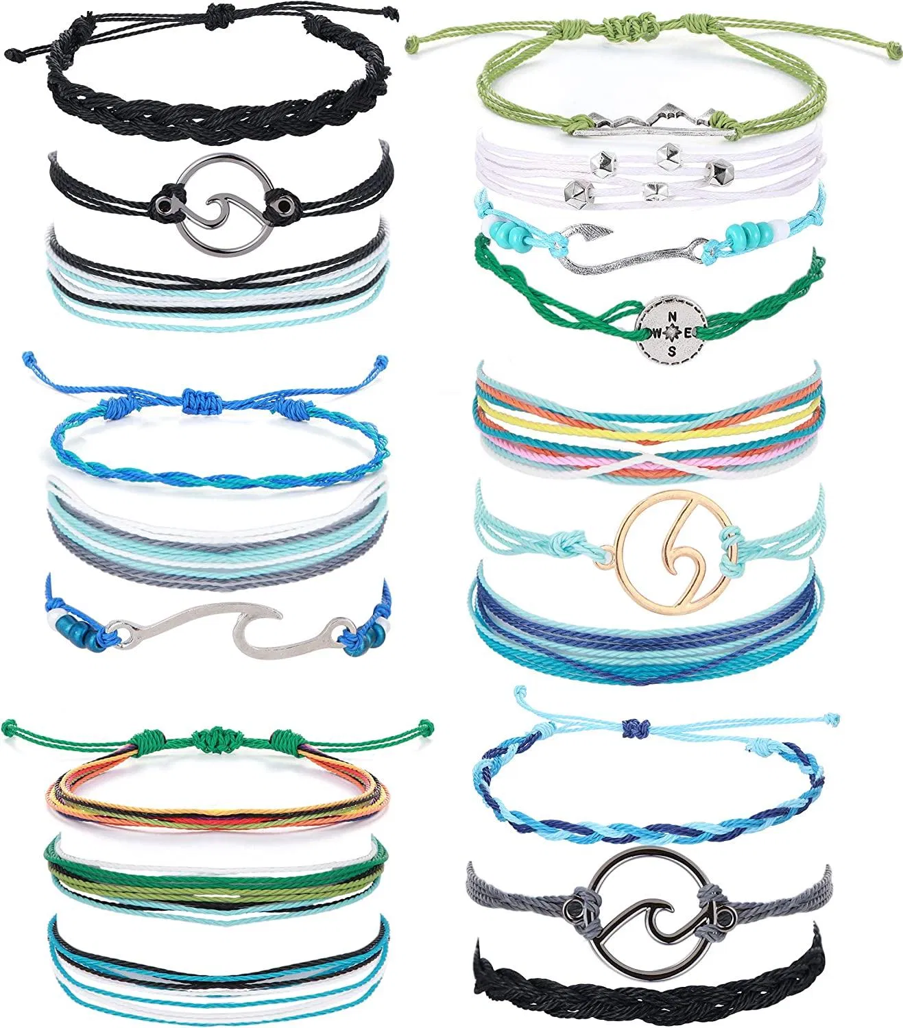 6 Pack Wave Strand Armband Set Handgefertiges wasserdicht verstellbares beschichtetes geflochtes Seil Boho Sommer Surfer Armband für Frauen; A