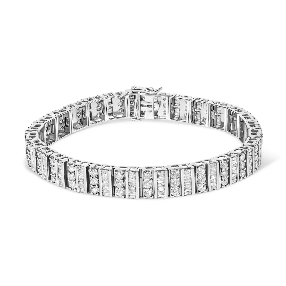 14 Karat Weißgold 6,00 Cttw wechselndes Round und Baguette Diamant Tennis Armband (H-I Farbe, I1 - I2 Klarheit) - 7