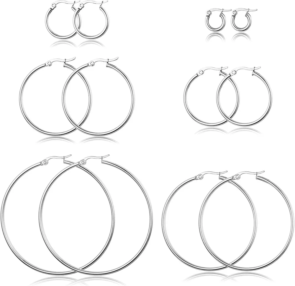 6 Paare 10 - 60MM Edelstahl Hoop Ohrringe für Frauen Mädchen große Ohrringe Set