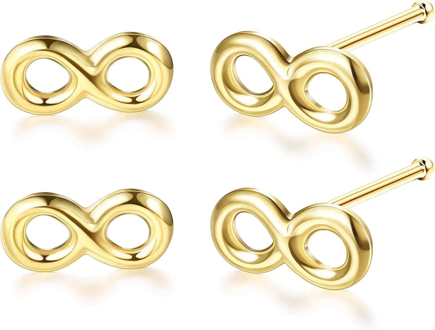 14K Gold Plated Infinity Nose Rings Studs für Frauen Männer 925 Sterling Silber Nasen Ringe Set 2 Paare 22G Nasen Piercing Schmuck