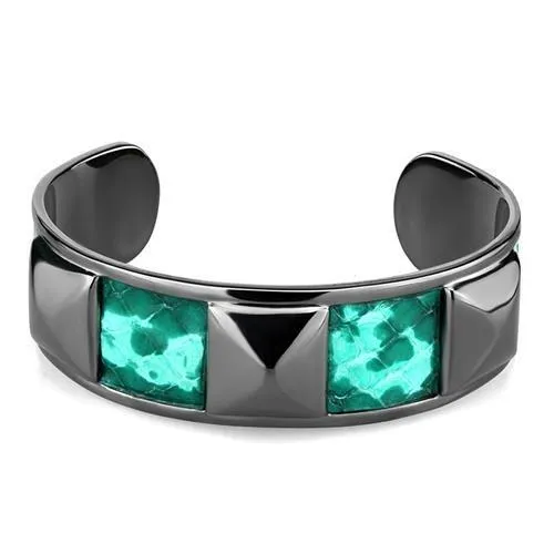 TK2794 - IP Light Black (IP Gun) Edelstahl Armband mit Leder in Smaragd