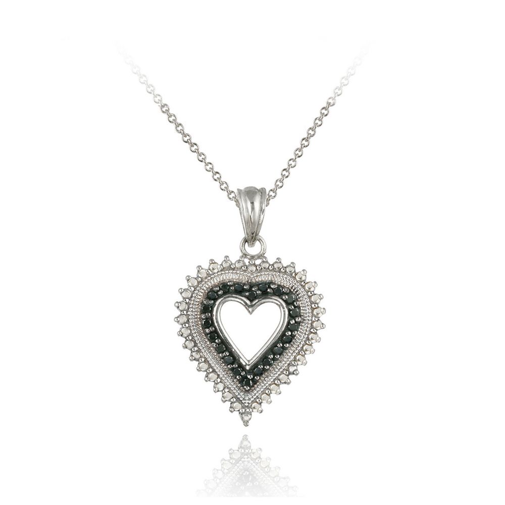 Sterling Silber 1 / 5ct Schwarzer Diamant Open Heart Halskette