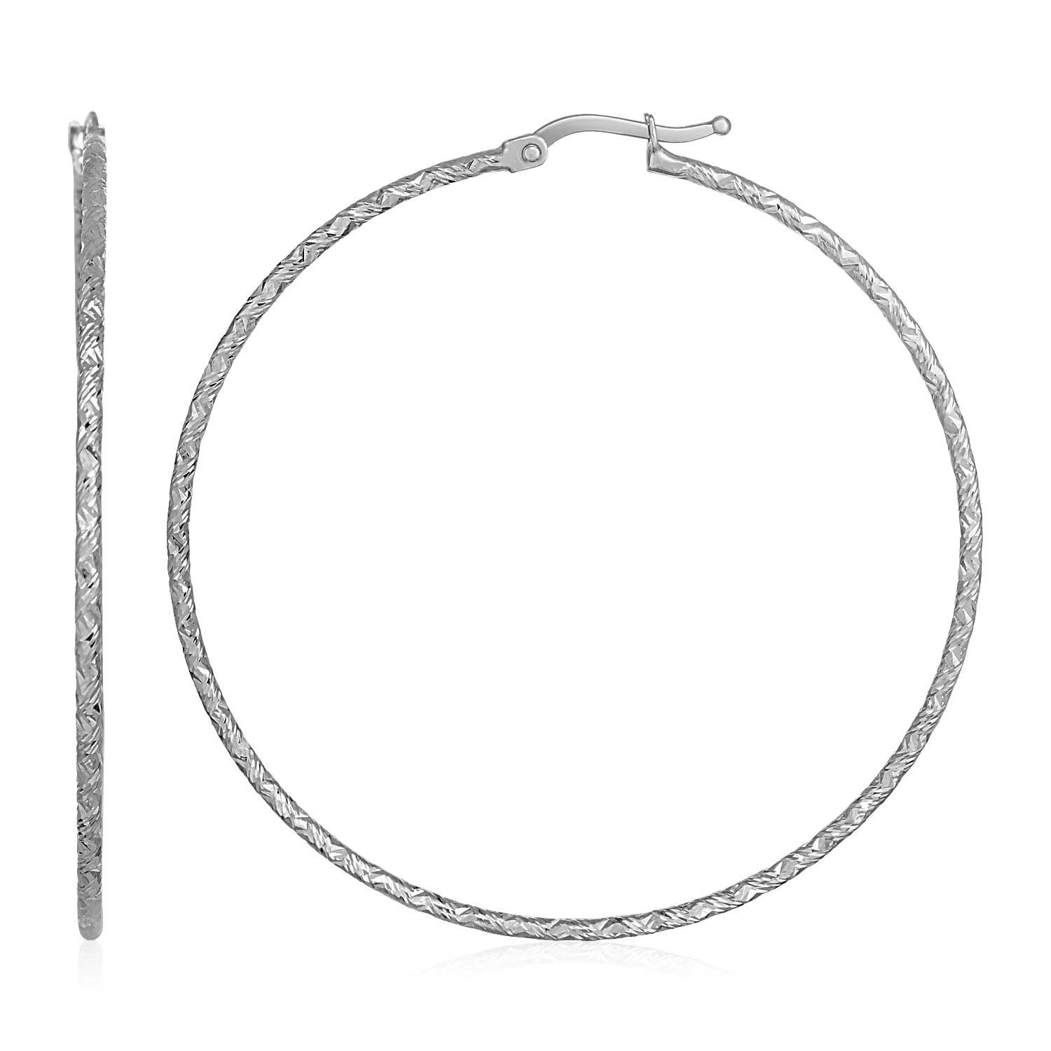 14 Karat Weißgold Große Textured Hoop Ohrringe (50mm Durchmesser) (1.5mm)