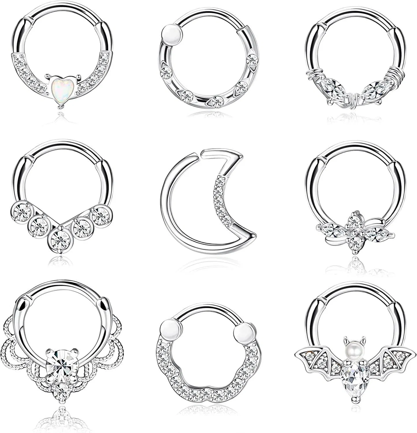 9 Stück 16G Septum Clicker Ringe Edelstahl Septum Septum Piercing für Frauen Knorpel Tragus Hoop Helix Daith Ohrringe Nasen Piercing