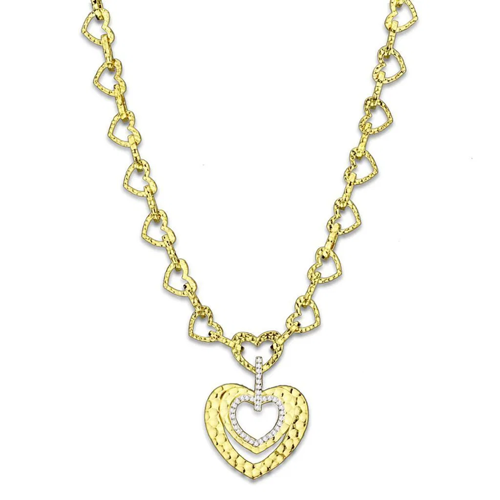 LO3341 - Gold-Messing - Halskette mit AAA-Klasse CZ in Clear