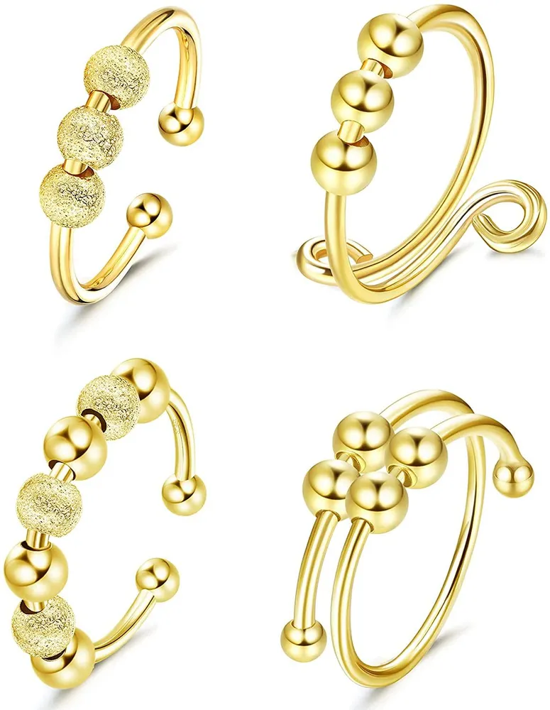 Angst Ring Spinner Fidget Ring verstellbare Spiral Perlen Offener Finger Ring Doppelschicht Stress Reliever Ring Drehen Sie sich frei Angst Ringe für Frauen und Mädchen 4PCS