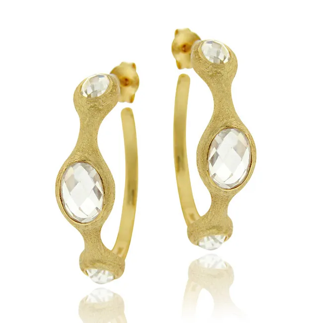 18 Karat Gold über Sterling Silber CZ Brushed Hoop Ohrringe