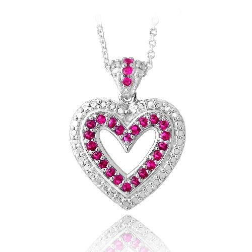 Silberton geschaffen Ruby & Diamond Akzent Open Heart Kette