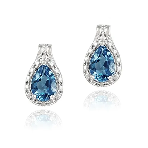 Sterling Silber 3ct London Blue Topaz & Diamond Accent Teardrop Stud Ohrringe