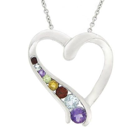 Sterling Silber Open Heart Multi Color Edelstein Reise Anhänger