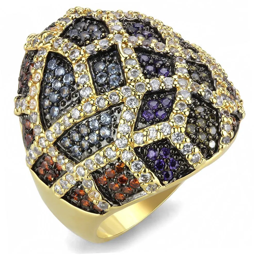 3W1461 - Gold + Ruthenium-Messingring mit AAA-Klasse CZ in mehrfarbigen Farben