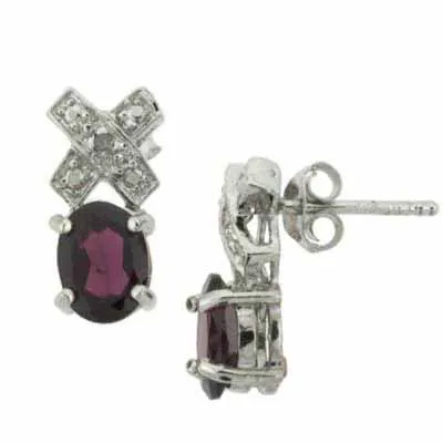 Sterling Silber Garnet und Diamant Accent X & O Ohrringe