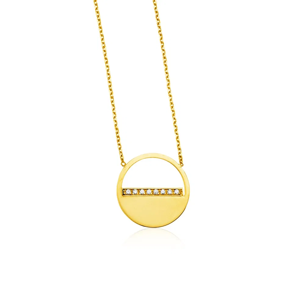 14 Karat gelbes Gold Kreis Halskette mit Diamanten
