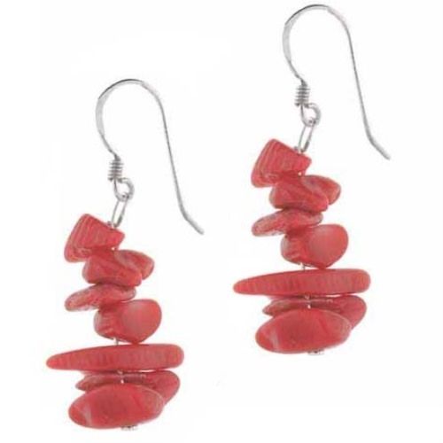 Sterling Silver Pink Echtes Meer Bambus Coral Chip Ohrringe