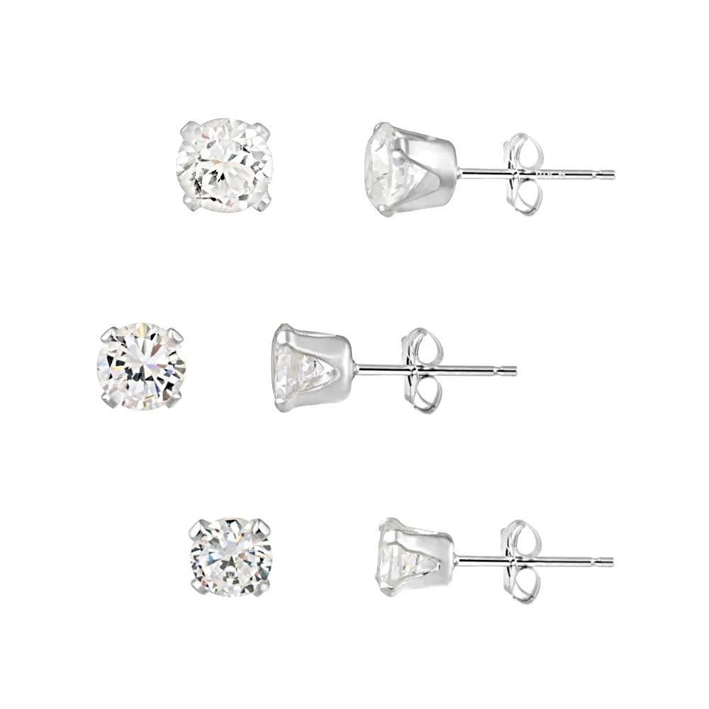 Sterling Silber 3ct CZ Stud Ohrringe, Set von 3