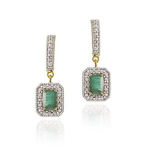 18 Karat Gold über Sterling Silber Smaragd& Diamant-Akzent Rechteckige Dangle Ohrringe