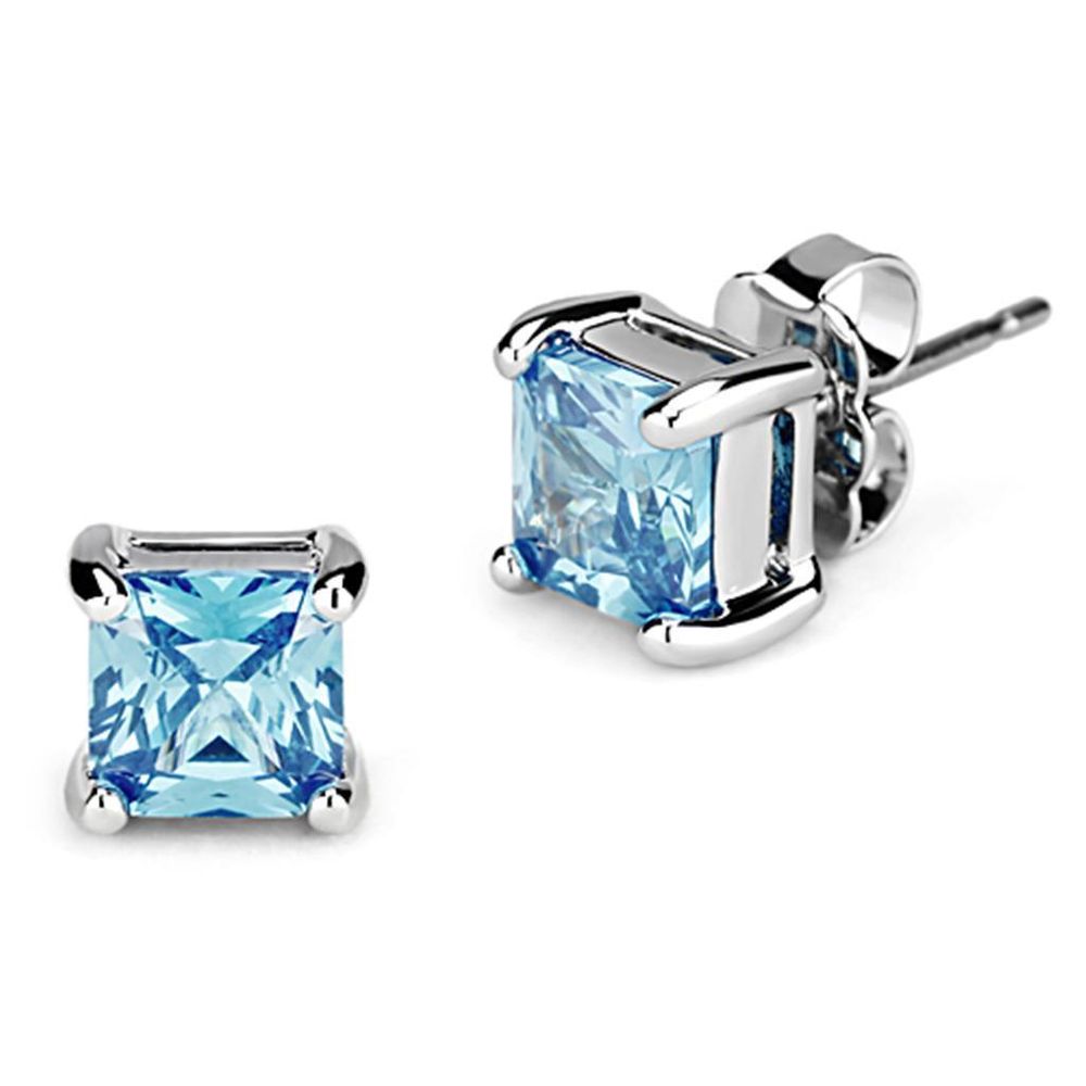 3W539 - Rhodium-Messing - Ohrringe mit AAA-Klasse CZ in Meerblau