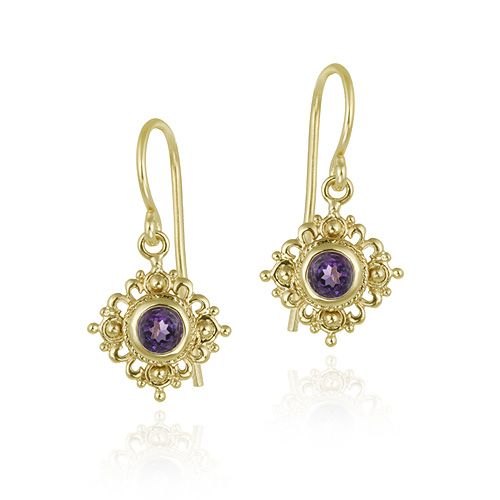 18 Karat Gold über Sterling Silber Amethyst Filigree Dangle Ohrringe