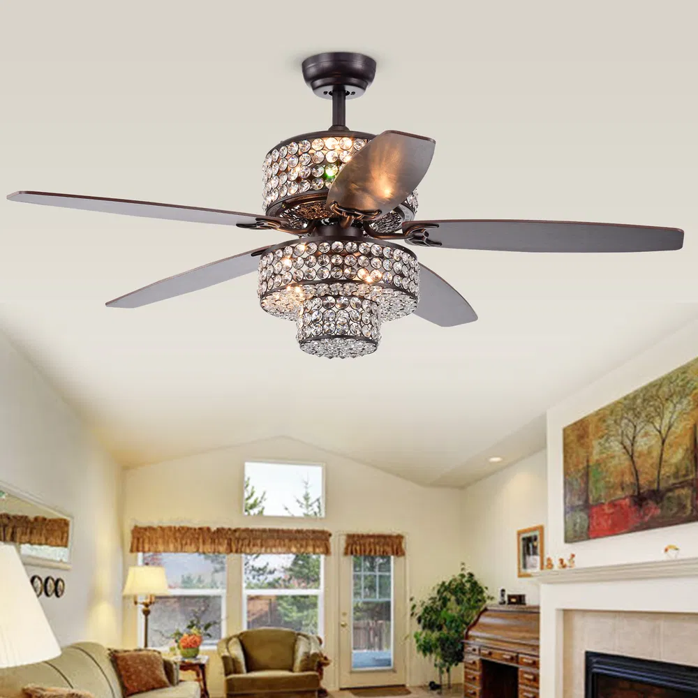 Tierna 5 - Blade 52 - Inch Rustika Bronze Beleuchtete Deckenventilator Zwei-Stufen - Kristall-Schatten Optional Remote (einschließlich 2 Farb-Option Blades)