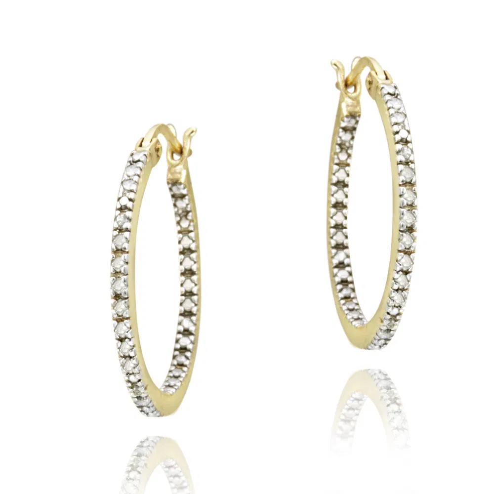 18K Gold über Sterling Silber 1 / 5ct Diamant Inside-Out 20mm Hoop Ohrringe