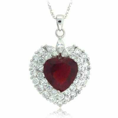 Sterling Silber Rot & Clear CZ Herz Anhänger