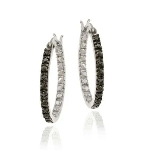 Sterling Silber .10ct. TDW Black Diamond 20mm Hoop Ohrringe