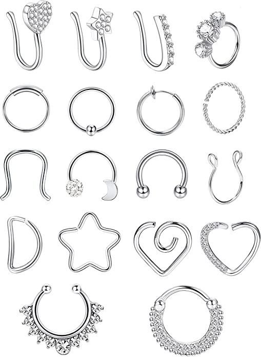 16pcs 16G - 20G Nasenringe Schleife für Männer Frauen Falsche Nase Clip auf Ohrringe Daith Helix Tragus Knorpel Rook Piercing Schmuck