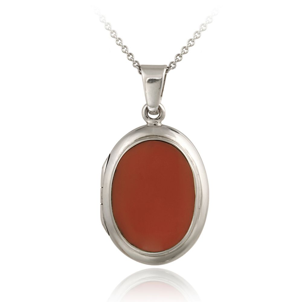 Sterling Silber simuliert Pink Coral Oval Locket Anhänger