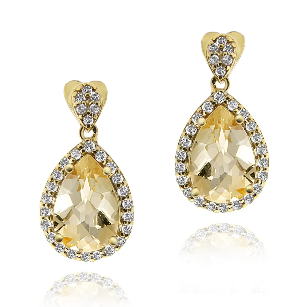 18 Karat Gold über Sterling Silber 5,5 Karat Citrine & CZ Teardrop Dangle Ohrringe