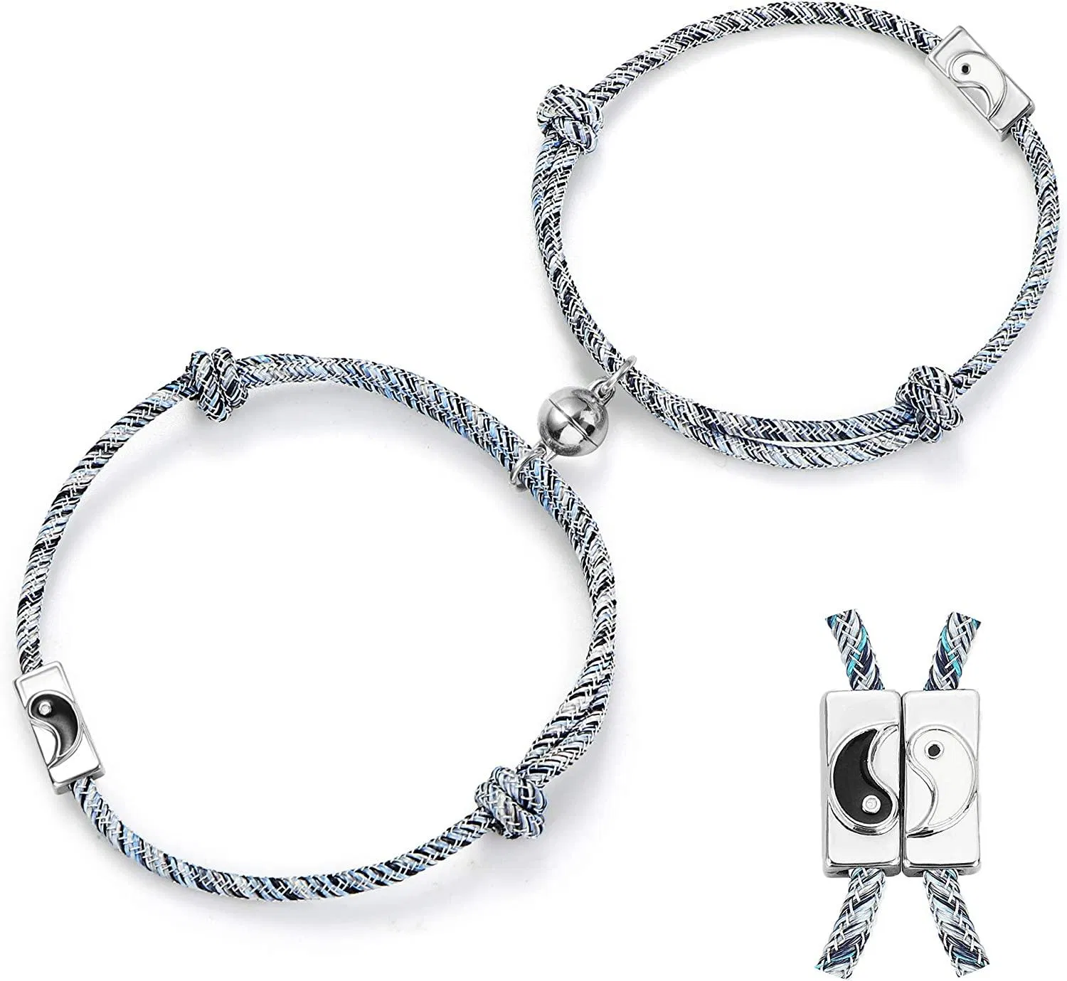 Magnetische Paare Armbänder; gegenseitige Anziehungseil geflochten seine und ihre Armbänder Charme Anhänger mit magnetischen Glocken Geschenk Schmuck Set für Frauen Männer