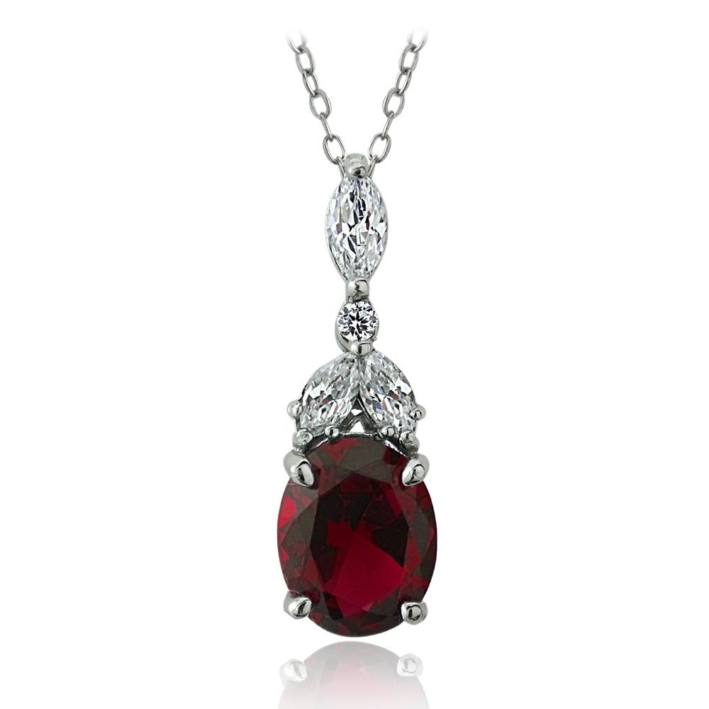Sterling Silber geschaffen Ruby & CZ Marquise Oval Halskette