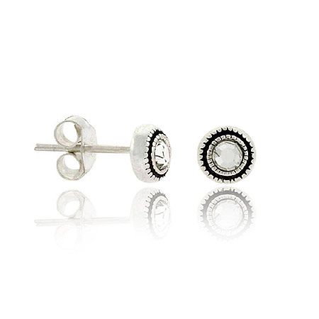 Clear Crystal Rhinestone .925 Sterling Silver 7mm Bezel Set Small Stud Ohrringe