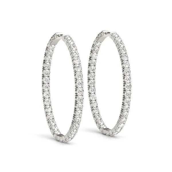 Oval Shape Zwei Seiten Diamant Hoop Ohrringe in 14 Karat Weißgold (2 cttw)