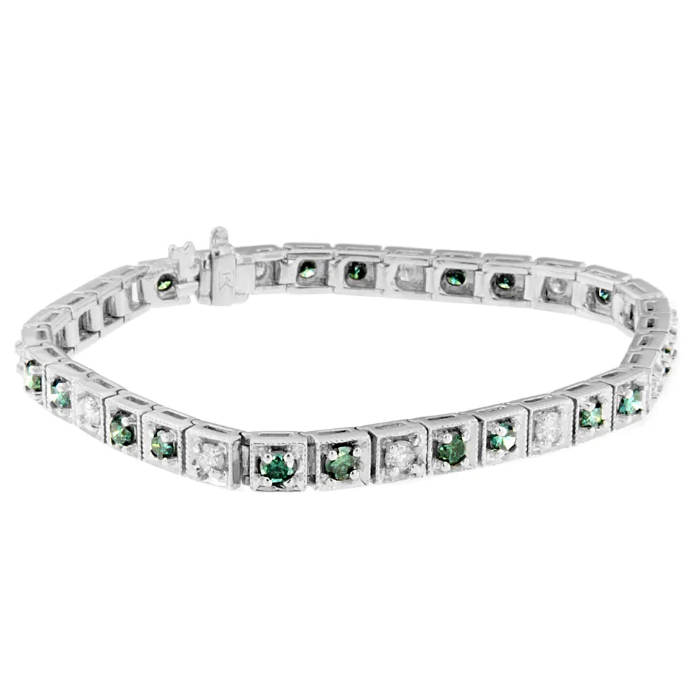 14 Karat Weißgold Weiß und behandelt Blau Diamant Armband (4 3/4 cttw, H-I Farbe, I1 - I2 Klarheit)